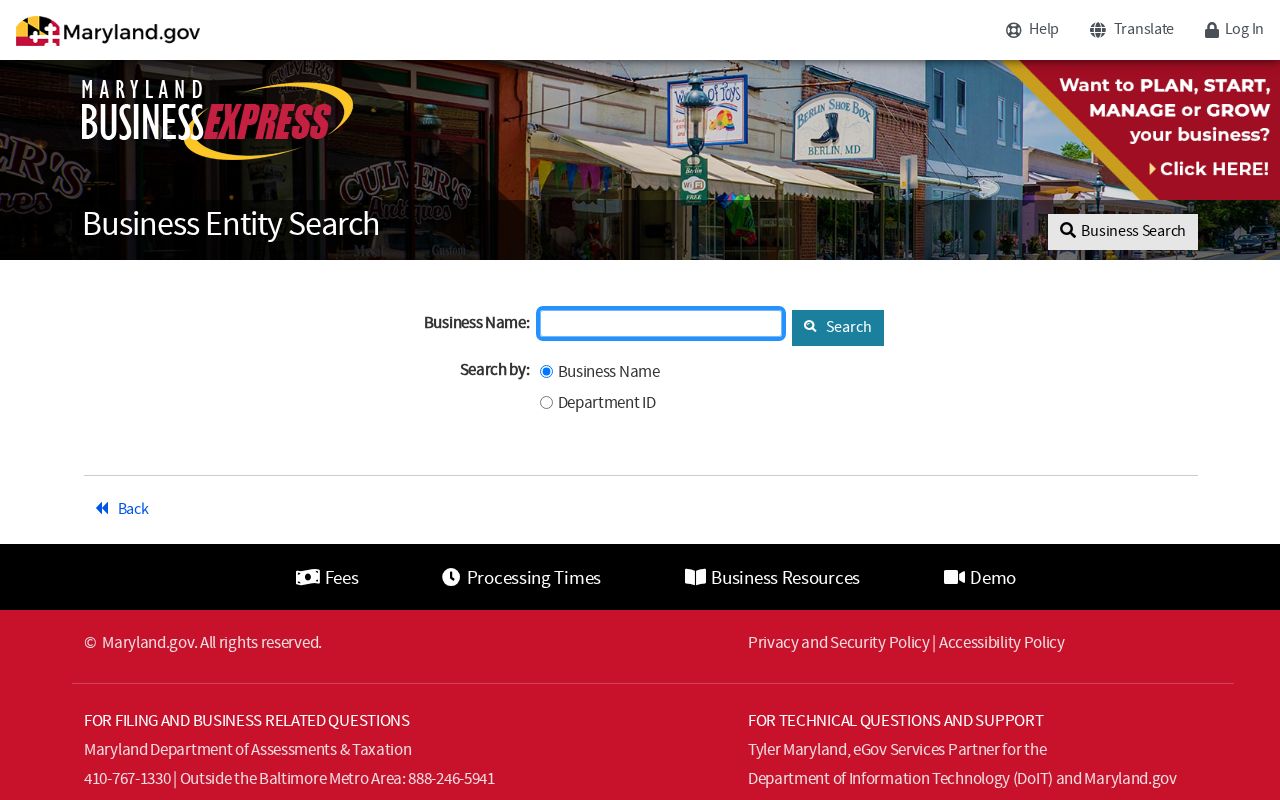 Ballenger Creek people search through Maryland business entities