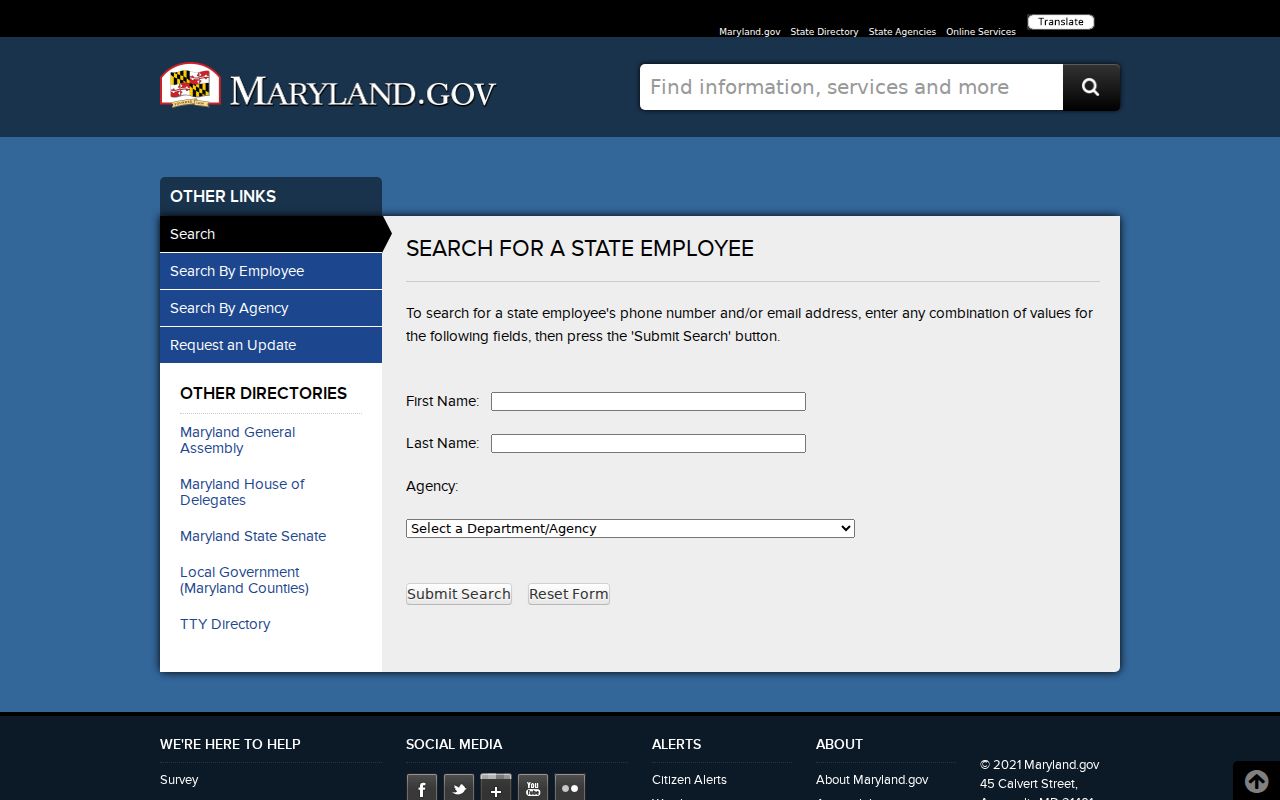Ballenger Creek people directories view of the Maryland state employee directory