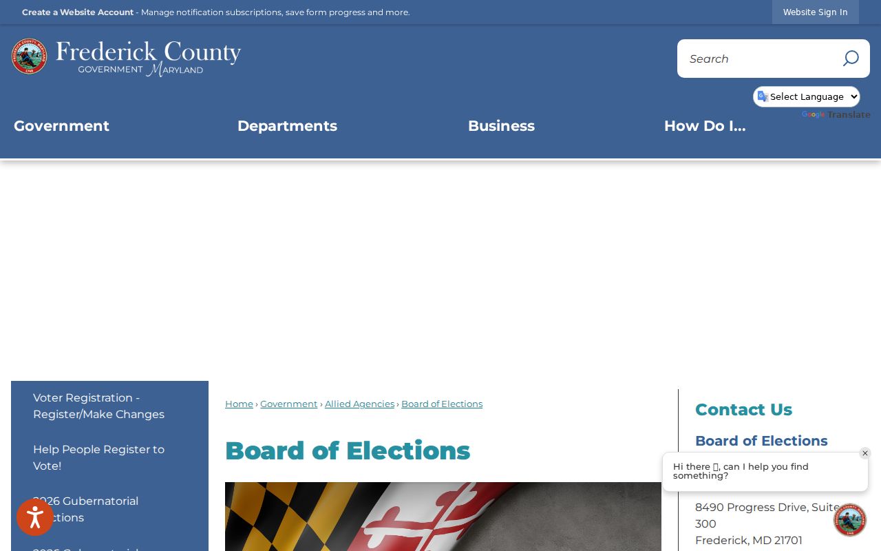Frederick County office for Ballenger Creek voter records help