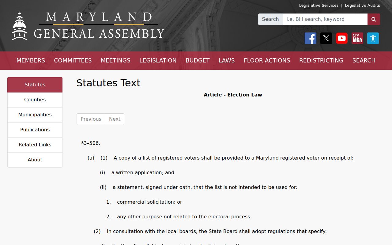 Ballenger Creek voter records access law in Maryland Election Law