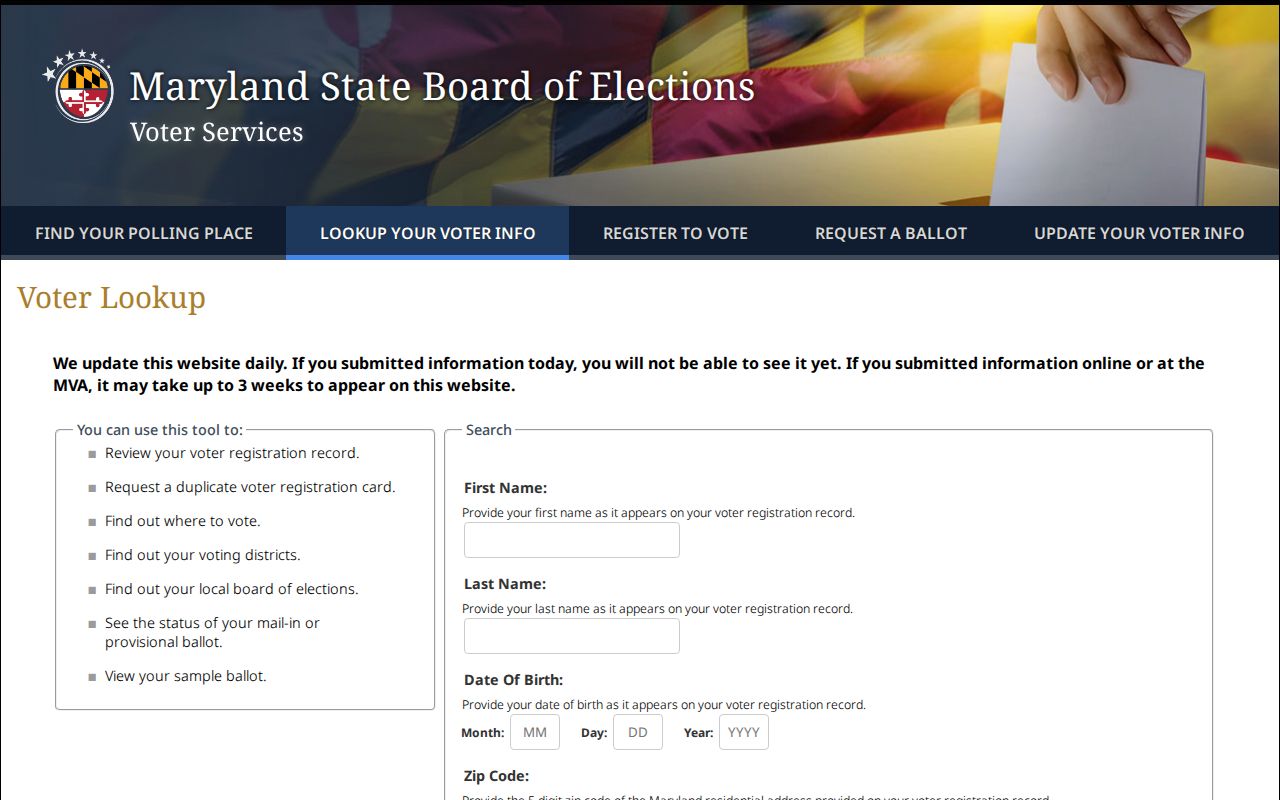 Ballenger Creek voter records lookup form fields